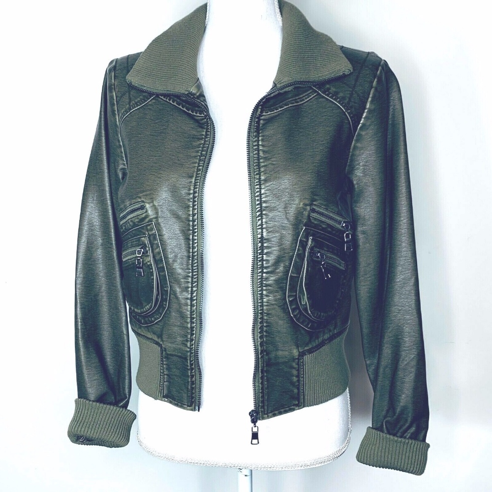 Women's Medium Green Vegan Bomber Flight Jacket